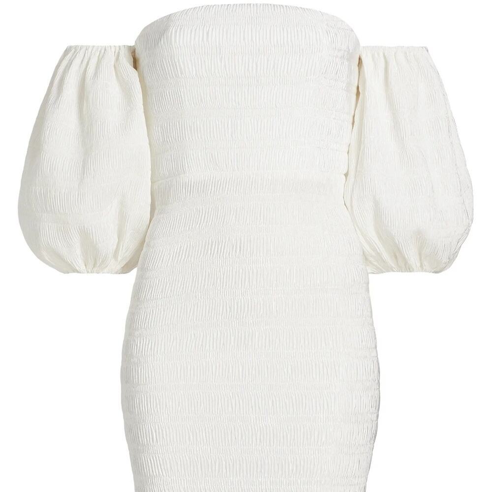L'IDÉE Women's Art Deco Puff Sleeve Minidress Blanc 14 NWT - Picture 2 of 10